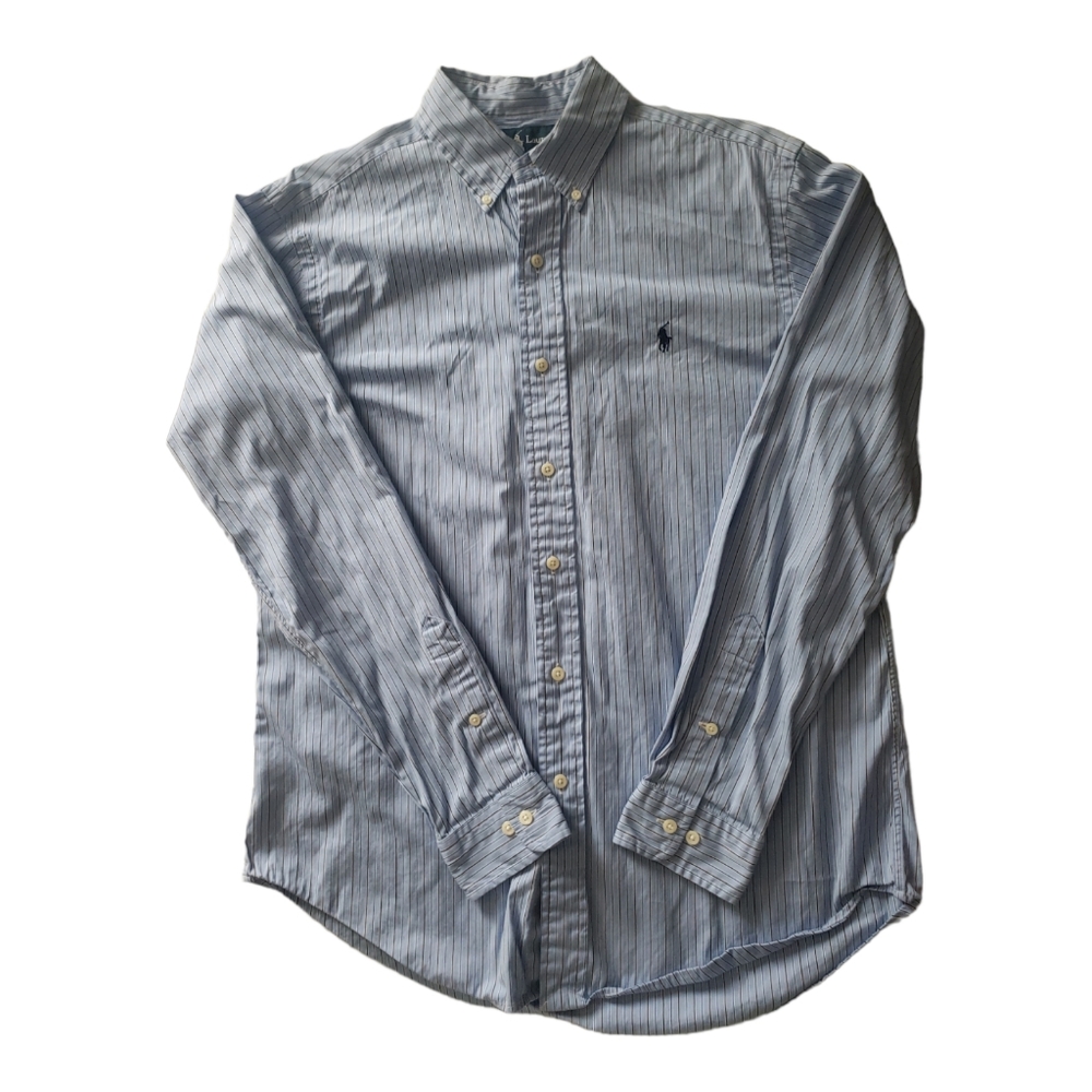 Ralph lauren classic fit men's button up blue striped shirt 15 1/2